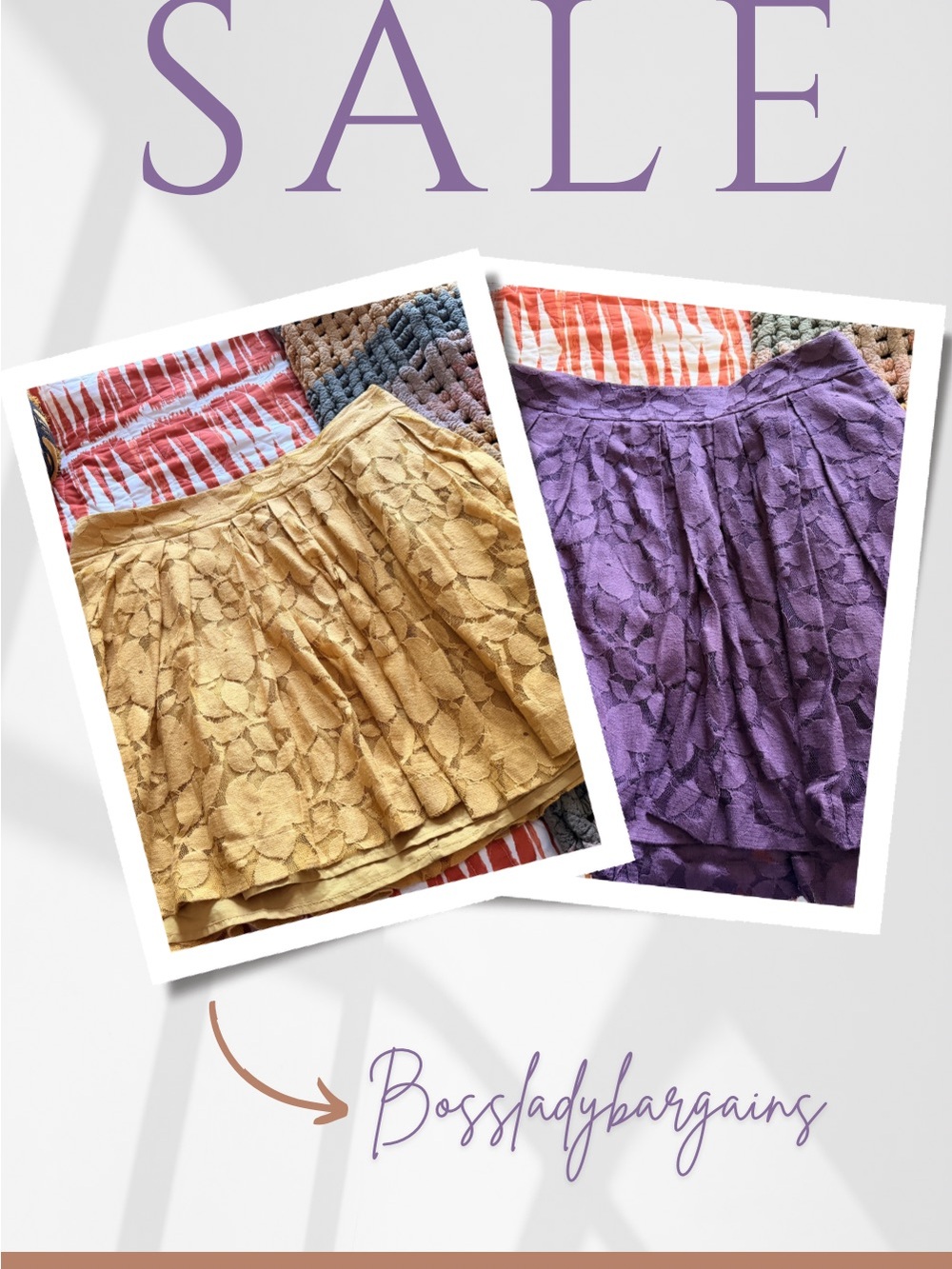 2 Pack LOFT Floral Lace Skirts in Purple and Mustard